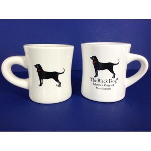 The Black Dog Mugs White Ceramic Diner Style Red Collar Heavy Lot of Two